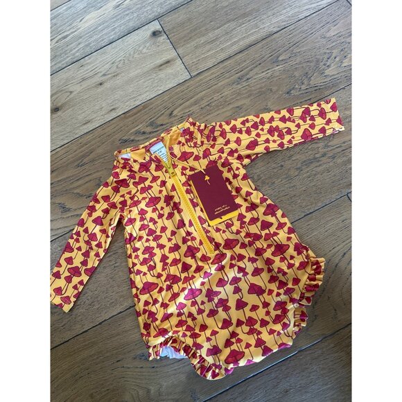 Agua Bendita x Tropic of C Mae Gold Red Mushroom Swim Rashguard Size 6-9 Months - Picture 3 of 6
